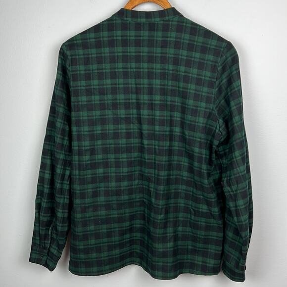 Eternal Summer blue & green plaid long sleeve button down tie neck top medium - Picture 5 of 7